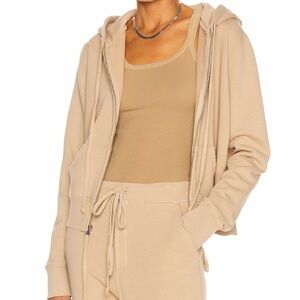 NILI LOTAN Callie Zip Up Hoodie Khaki Distressed Cotton